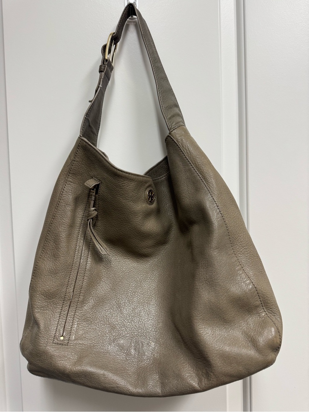 Tory Burch Leather Hobo Shoulder Bag in Olive Green